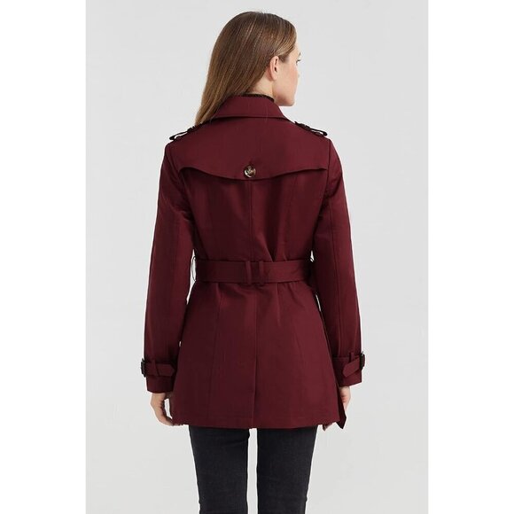 ❤️Women's Trench Coat with Belt Lightweight Double-Breasted Long  Jacket-Darkred - Picture 2 of 6